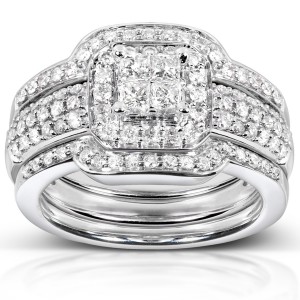 White Gold 3/4ct TDW Diamond 3-piece Bridal Ring Set - Handcrafted By Name My Rings™