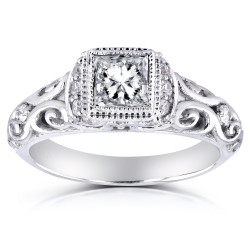 White Gold 3/4ct TDW Diamond Antique Engagement Ring - Handcrafted By Name My Rings™