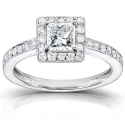 White Gold 3/4ct TDW Diamond Halo Engagement Ring - Handcrafted By Name My Rings™