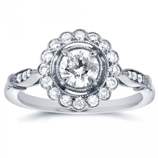 White Gold 3/4ct TDW Floral Antique Diamond Ring - Handcrafted By Name My Rings™
