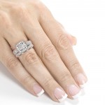 White Gold 3/4ct TDW Princess Quad Diamond 2-ring Miligrain Bridal Set - Handcrafted By Name My Rings™