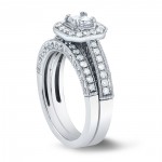 White Gold 3/4ct TDW Princess-cut Halo Diamond Bridal Rings Set - Handcrafted By Name My Rings™
