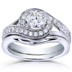 White Gold 3/4ct TDW Round Diamond 2-piece Bridal Rings Set - Handcrafted By Name My Rings™
