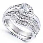 White Gold 3/4ct TDW Round Diamond 2-piece Bridal Rings Set - Handcrafted By Name My Rings™