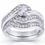White Gold 3/4ct TDW Round Diamond 2-piece Bridal Rings Set - Handcrafted By Name My Rings™