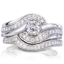 White Gold 3/4ct TDW Round Diamond 2-piece Bridal Rings Set - Handcrafted By Name My Rings™