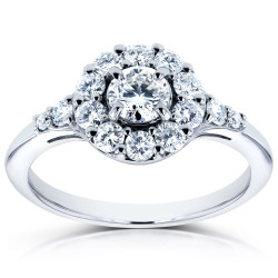 White Gold 3/4ct TDW Round Diamond Halo Engagement Ring - Handcrafted By Name My Rings™