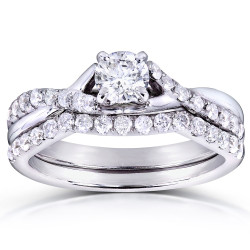 White Gold 3/4ct TDW Round-cut Diamond Bridal Set - Handcrafted By Name My Rings™