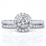 White Gold 3/4ct TDW Round-cut Halo Diamond Bridal Set - Handcrafted By Name My Rings™