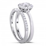 White Gold 3/4ct TDW Round-cut Halo Diamond Bridal Set - Handcrafted By Name My Rings™
