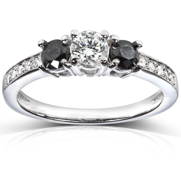 White Gold 3/5 ct TDW Black and White Diamond Engagement Ring  - Handcrafted By Name My Rings™