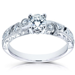White Gold 3/5ct TDW Diamond Filigree Milgrain Engagement Ring - Handcrafted By Name My Rings™