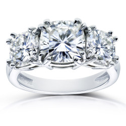 White Gold 4 1/5ct TGW Forever One Moissanite Cushion Cut 3 Stone Engagement Ring - Handcrafted By Name My Rings™