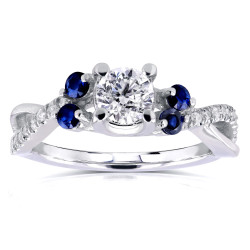 White Gold 4/5ct TCW Diamond and Blue Sapphire 5 Stone Ring - Handcrafted By Name My Rings™