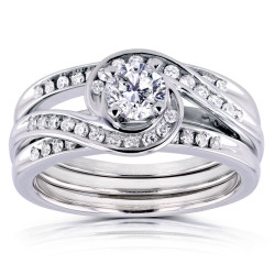 White Gold 4/5ct TDW Diamond Bypass Style Bridal Rings 3-Piece Set - Handcrafted By Name My Rings™