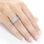 White Gold 4/5ct TDW Princess-cut Halo Diamond 3-Piece Bridal Rings Set - Handcrafted By Name My Rings™