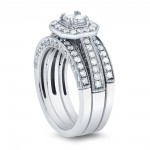 White Gold 4/5ct TDW Princess-cut Halo Diamond 3-Piece Bridal Rings Set - Handcrafted By Name My Rings™