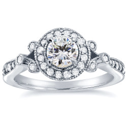 White Gold 4/5ct TDW Round-cut Diamond Antique Halo Engagement Ring - Handcrafted By Name My Rings™