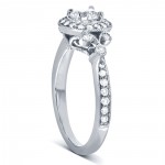 White Gold 4/5ct TDW Round-cut Diamond Antique Halo Engagement Ring - Handcrafted By Name My Rings™