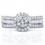 White Gold 4/5ct TDW Round-cut Halo Diamond 3-piece Bridal Set - Handcrafted By Name My Rings™