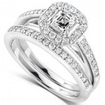 White Gold 5/8ct TDW Asscher Diamond Halo Bridal Ring Set - Handcrafted By Name My Rings™
