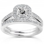 White Gold 5/8ct TDW Asscher Diamond Halo Bridal Ring Set - Handcrafted By Name My Rings™