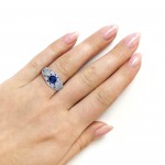 White Gold 5/8ct TGW Bezel Sapphire and Diamond Vintage Engagement Ring - Handcrafted By Name My Rings™