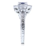 White Gold 5mm Blue Sapphire and 1/3ct TDW Diamond Milgrain Fancy Antique Engagement Ring - Handcrafted By Name My Rings™