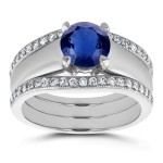 White Gold 6.5 MM Sapphire and 1/3ct TDW Double Diamond Wedding Bands Bridal - Handcrafted By Name My Rings™