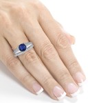 White Gold 6.5 MM Sapphire and 1/6ct TDW Diamond Wedding Band Bridal Set - Handcrafted By Name My Rings™