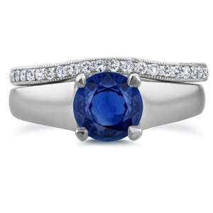 White Gold 6.5 MM Sapphire and 1/6ct TDW Diamond Wedding Band Bridal Set - Handcrafted By Name My Rings™