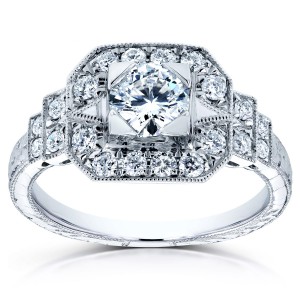 White Gold 7/8 TDW Diamond Milgrain Fancy Antique Engagement Ring - Handcrafted By Name My Rings™