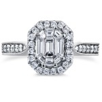 White Gold 7/8ct Emerald and Round Diamond Art Deco Cathedral Engagement Ring - Handcrafted By Name My Rings™