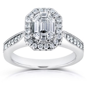 White Gold 7/8ct Emerald and Round Diamond Art Deco Cathedral Engagement Ring - Handcrafted By Name My Rings™