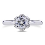 White Gold 7/8ct TCW Moissanite and Diamond Accented Floral Engagement Ring - Handcrafted By Name My Rings™