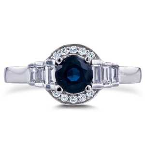 White Gold 7/8ct TCW Sapphire and Diamond Symmetric Semi-Halo Ring - Handcrafted By Name My Rings™