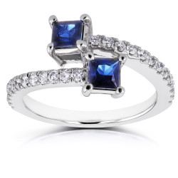 White Gold 7/8ct TCW Sapphire and Diamond Two Stone Wrap Over Ring - Handcrafted By Name My Rings™