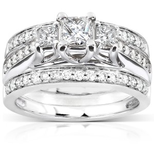 White Gold 7/8ct TDW Diamond 3-piece Bridal Ring Set - Handcrafted By Name My Rings™