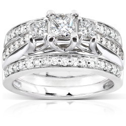 White Gold 7/8ct TDW Diamond 3-piece Bridal Ring Set - Handcrafted By Name My Rings™
