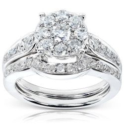 White Gold 7/8ct TDW Diamond Bridal Rings Set - Handcrafted By Name My Rings™