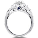 White Gold 7/8ct TDW Diamond and Sapphire Accent Antique Milgrain Ring - Handcrafted By Name My Rings™
