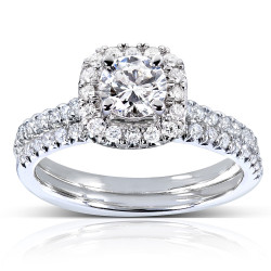 White Gold 7/8ct TDW Halo Round Diamond Bridal Set - Handcrafted By Name My Rings™