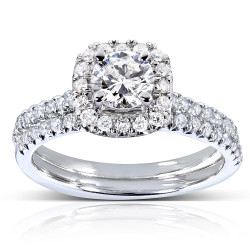 White Gold 7/8ct TDW Halo Round Diamond Bridal Set - Handcrafted By Name My Rings™