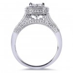 White Gold 7/8ct TDW Princess Quad Diamond 3-ring Miligrain Bridal Set - Handcrafted By Name My Rings™