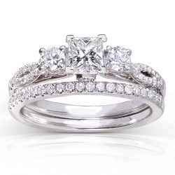 White Gold 7/8ct TDW Princess-cut Diamond Bridal Set - Handcrafted By Name My Rings™