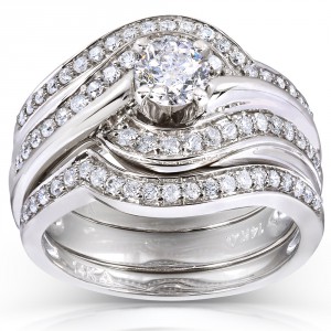 White Gold 7/8ct TDW Round Diamond 3-piece Bridal Rings Set - Handcrafted By Name My Rings™