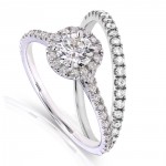 White Gold 7/8ct TDW Round Diamond Halo Bridal Wedding Set - Handcrafted By Name My Rings™