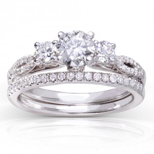 White Gold 7/8ct TDW Round-cut Diamond Bridal Set - Handcrafted By Name My Rings™