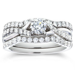 White Gold 7/8ct TDW Round-cut Diamond Bridal Set - Handcrafted By Name My Rings™