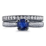 White Gold 7/8ct TGW Round Sapphire and Diamond Vintage Bridal Set - Handcrafted By Name My Rings™
